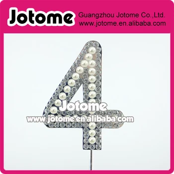 

Cake Accessories !! 7CM Sparkle Silver Plated Rhinestone Pearl Number 4 Cake Topper for Wedding Anniversary/Birthday Party