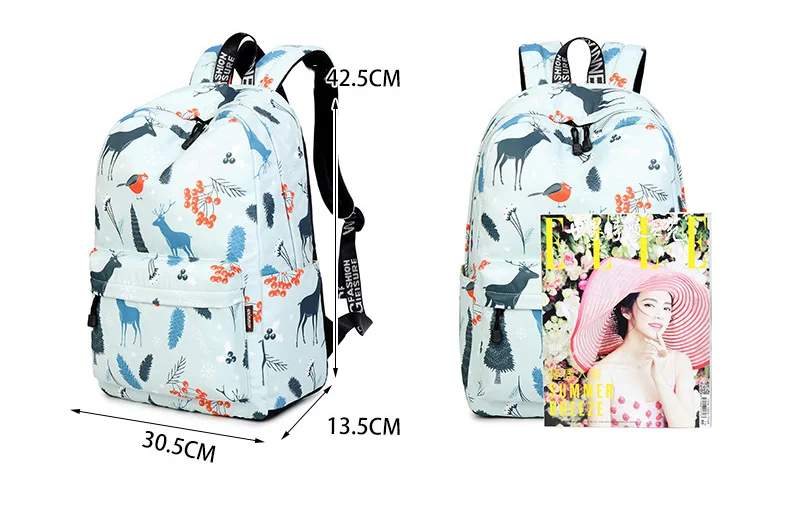 WINNER Cute Fashion Backpack Fresh Deer Pattern School Backpack For Teenage Girls Light Blue Travel Backpack Mochila  (7)