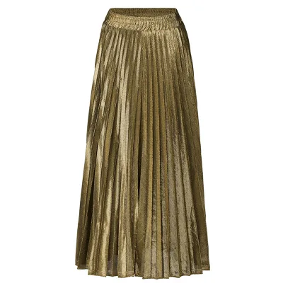 Летние большие размеры с высокой талией макси юбки золотистые серебряные плиссированные элегантная длинная юбка женские тонкие трапециевидные макси юбки для женщин - Цвет: Золотой