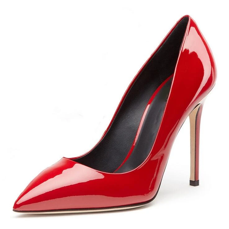 red patent leather pumps