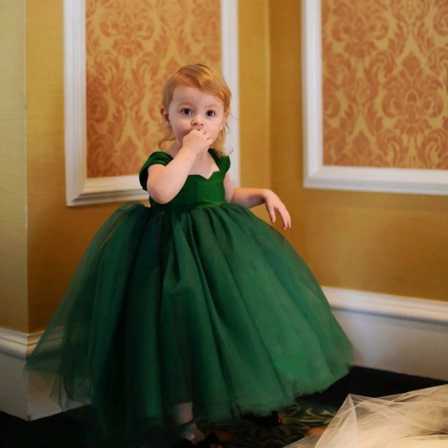 Cute-Dark-Green-Ball-Gowns-For-Little-Girl-To-Formal-Party-Solid-Color-Long-Flower-Girl