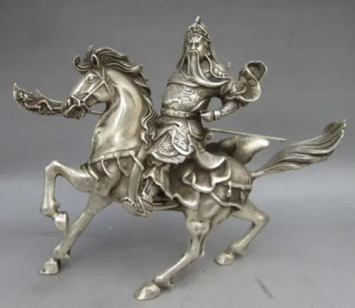 Buy  Elaborate Chinese Collectable Tibetan Silver Warrior God Guan Yu Riding on the Horse Statue