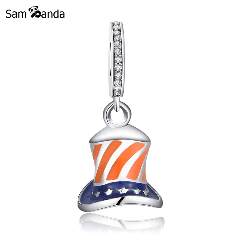 

Authentic 925 Sterling Silver Charm Bead Uncle Sam Flag Hat Enamel Charms Dangle Pendant Fit Pandora Bracelets Diy Women Jewelry