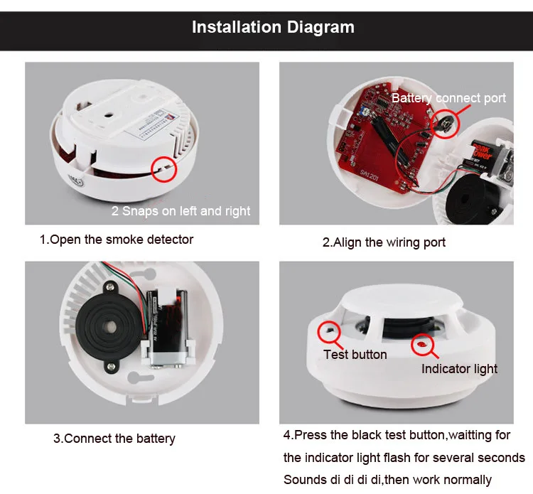 Беспроводной охранной сигнализации Детекторы дыма пожарной сигнализации Сенсор звука и вспышки тревоги Предупреждение дым Тесты для