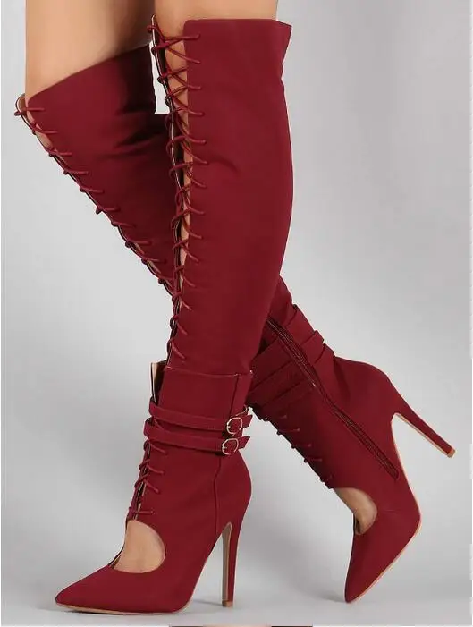 New Arrivals Burgundy Women High Boots 
