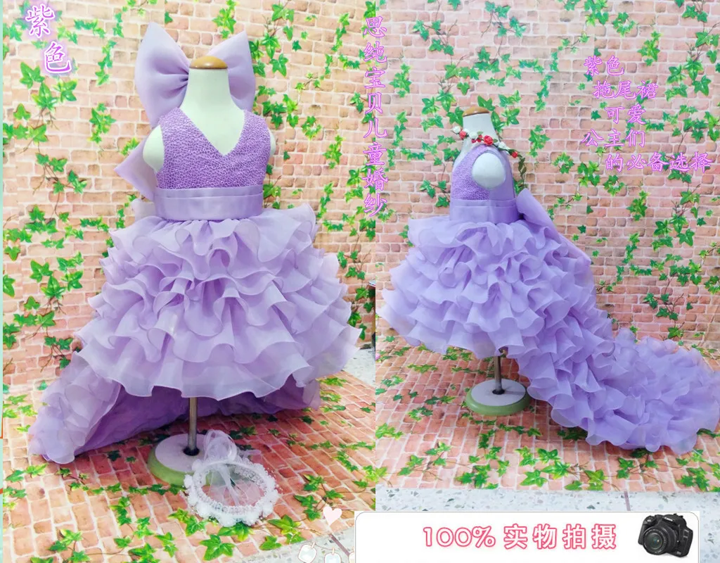 skirt dress for baby girl 2-13T Flower Girl Trailing Wedding Dresses Children High Quality Tutu Mermaid Dress V-Neck Big Bow Princess Long Clothing baby girl skirt