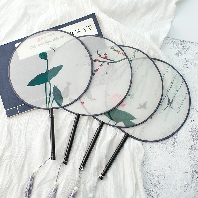 

1pc Translucent Chinese Ink Vintage Palace Style Round Fan Dancing Hand Fan Chinese Style Craft Fan