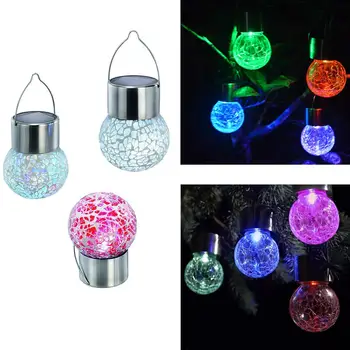 

4PCS/Set LED Solar Cracking Pattern Ball Lamp Outdoor Decorative Light Stainless Steel Hanging Light for Garden Yard