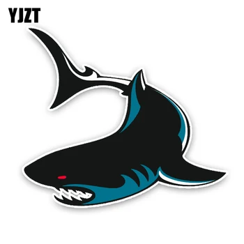 

YJZT 14.7CM12.9CM Interesting Shark Colored PVC Car Sticker Decoration Cartoon Graphic C1-5296