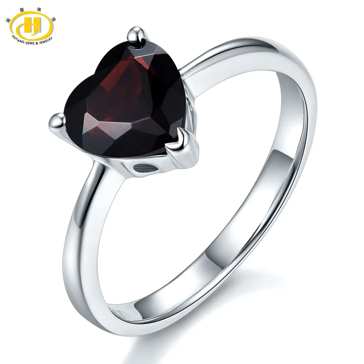 

Hutang 1.95Ct Mystery Black Garnet Solid 925 Sterling Silver Heart Ring Natural Gemstone Women Fine Jewelry Birthstone Love Ring