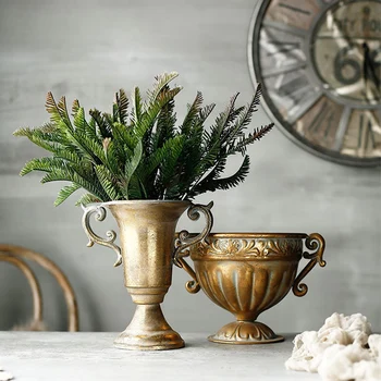 

Classical Metal Goblet Flower Vase Decor Nostalgic Wrought Iron Gold Silver For Home Hotel Kitchen Church Wedding Tabletop Vase