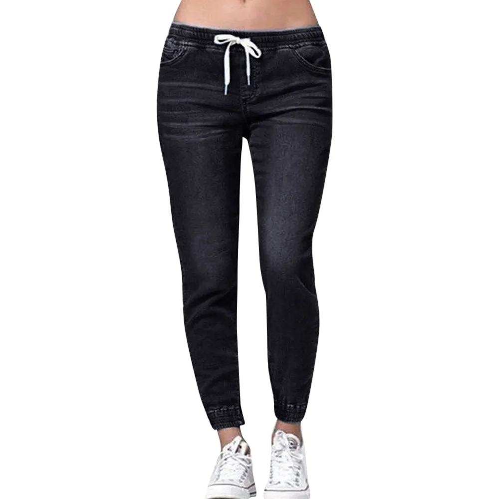 

Boyfriend Jeans For Women Autumn Elastic Plus Loose Denim Casual Drawstring Plus Cropped Jeans Women Jeans Mujer Vaqueros Mujer