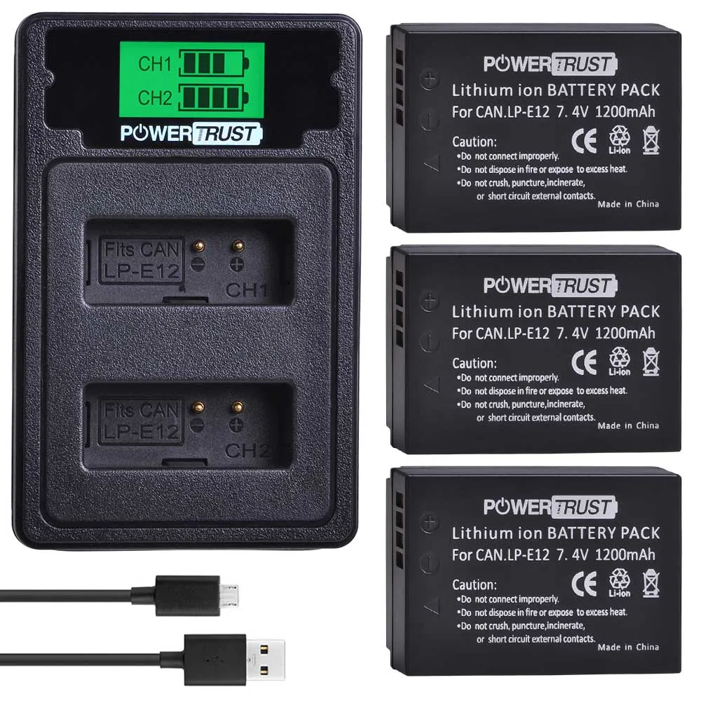 PowerTrust 2 шт. LP-E12 LPE12 LP E12 батарея+ ЖК USB двойной зарядное устройство для Canon EOS M50, EOS M100, 100D Kiss X7 Rebel SL1 - Цвет: 3X Battery Set