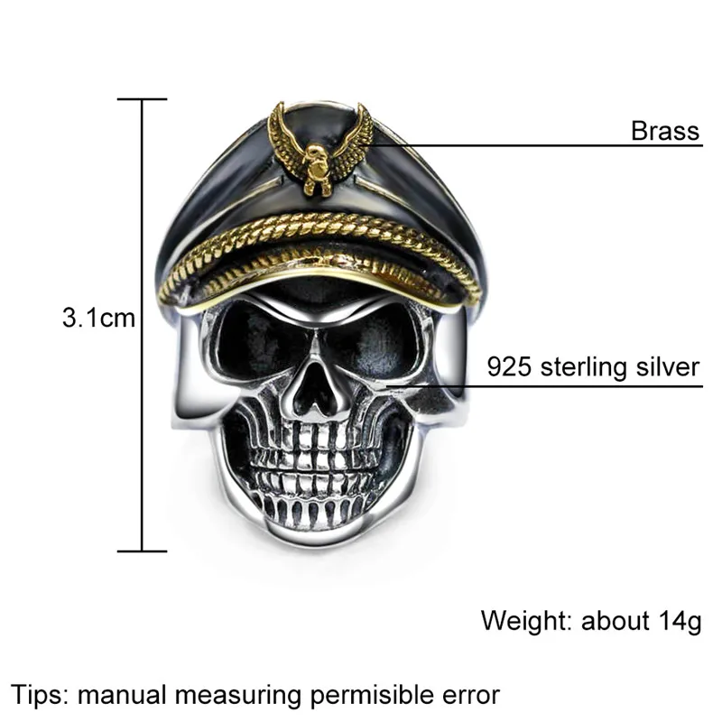 V. YA, регулируемое 925 пробы Серебряное кольцо с черепом для мужчин, мужской Солдат Второй мировой войны, тайское серебряное кольцо, ювелирное изделие, Anillos XYR024
