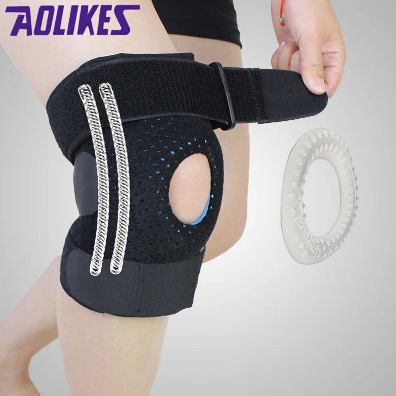 Aolikes دعم هلام السيليكا 4 الينابيع استقرار الركبة الركبة حامية كرة الطائرة تنفس الرياضية منصات الركبة joelheira