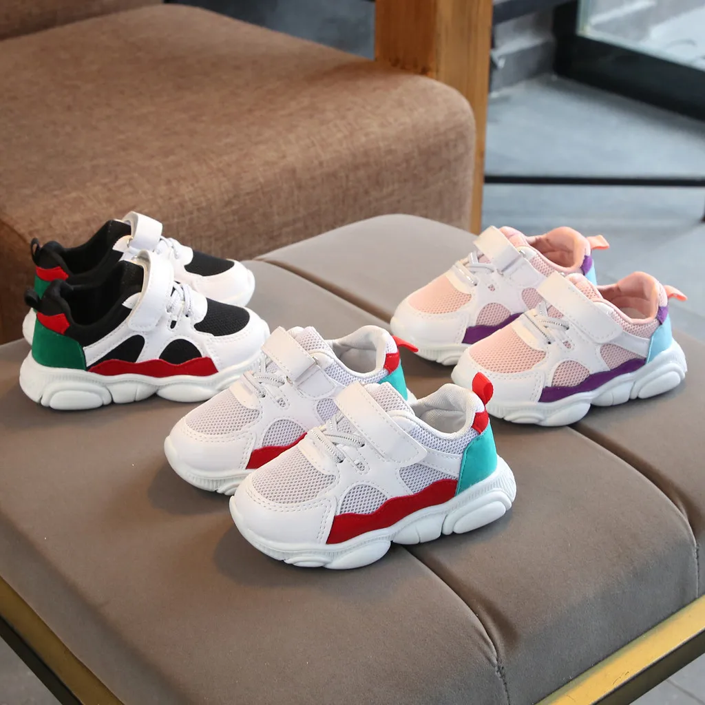 

Spring Children Shoes Kids Soft Bottom Mesh Sport Sneakers Baby Girls Boys Breathable Contrast Color Mix And Match Toddler Shoes