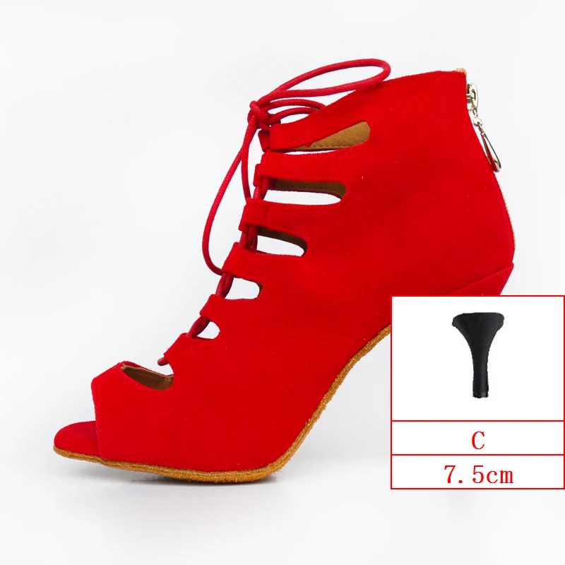 HXYOO/Женская Профессиональная фланелевая танцевальная обувь для латиноамериканских Танго; Цвет черный, синий; женская Обувь для бальных танцев с вырезами; цвет красный, фиолетовый; WK038 - Цвет: Red C
