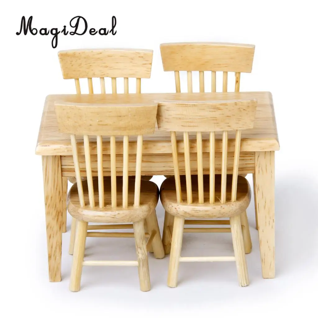 MagiDeal 5Pcs Dining Table Chair Model Set for 1:12 Dollhouse Miniature Furniture Decor Children Pretend Play Toys 2Colors