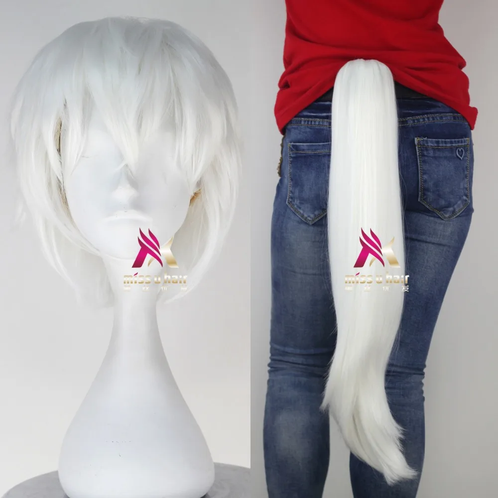 

Anime Gintama Sadahar Wig Cosplay Costume Silver Soul Men & Women Short Hair Halloween Party Wigs and tail