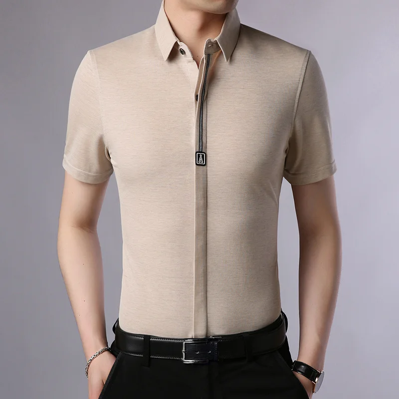 Liseaven Мужская короткая рубашка мужские повседневные рубашки camisa masculina брендовая мужская рубашка с отложным воротником одежда для мужчин