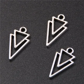 

30pcs Silver Plated Double Triangle Combination Charm Retro Necklace Bracelet Pendant DIY Metal Jewelry Handicraft Making 16*9mm