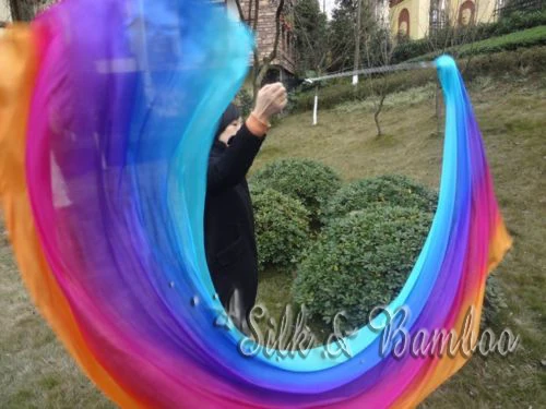 

turquoise-blue-purple-pink-orange, 1 pc 2.7m*0.9m (3yard"*35") detachable belly dance silk veil poi, real flowy silk!