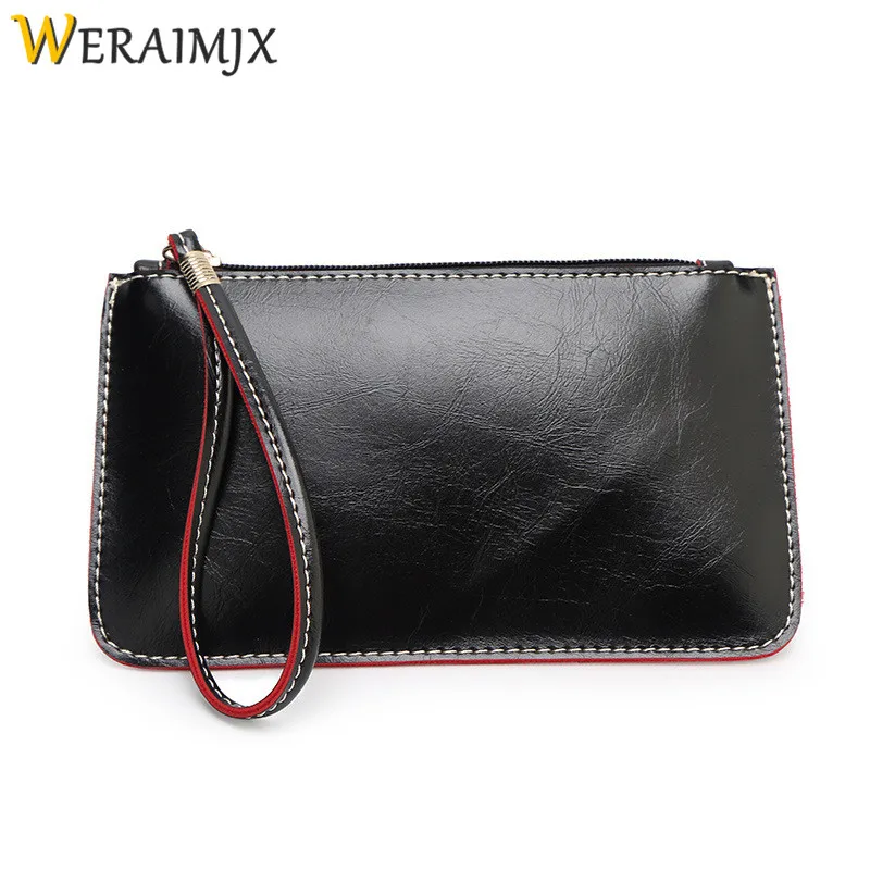 

WERAIMJX Newest Solid Women Bags Oil PU Leather Zipper Day Clutches Coin Purse Small Wallet Women 2018 Phone Package MJ214