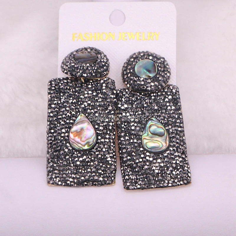 

5Pairs Zyunz Jewelry Rectangle shape black rhinestone earrings with abalone shell dangle earrings drop earrings gems jewelry