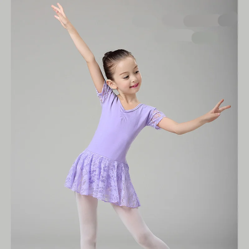 Балетное платье для девочек, гимнастические купальники, кружевные юбки, трико с коротким рукавом, детский гимнастический купальник для танцев