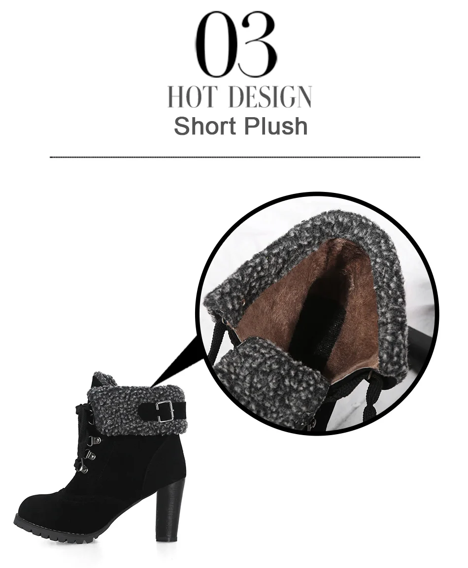 Gdgydh/ г. Новые зимние замшевые сапоги на меху теплая обувь женские ботильоны на высоком каблуке со шнуровкой и круглым носком женская обувь с пряжкой, большой размер 43