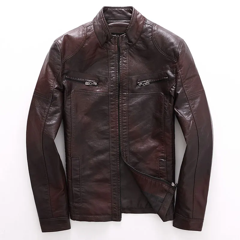 LEAG 2019 Spring Imitation Leather Men's Brown Motorcycle Jacket 28090 |