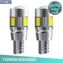 Xukey-bombillas LED T10 para Interior de coche, lámpara de cuña CANBUS 501 6SMD, luces laterales de cabina, 12V, 168 K, xenón blanco, 5630 W5W, 6000, 2 uds.