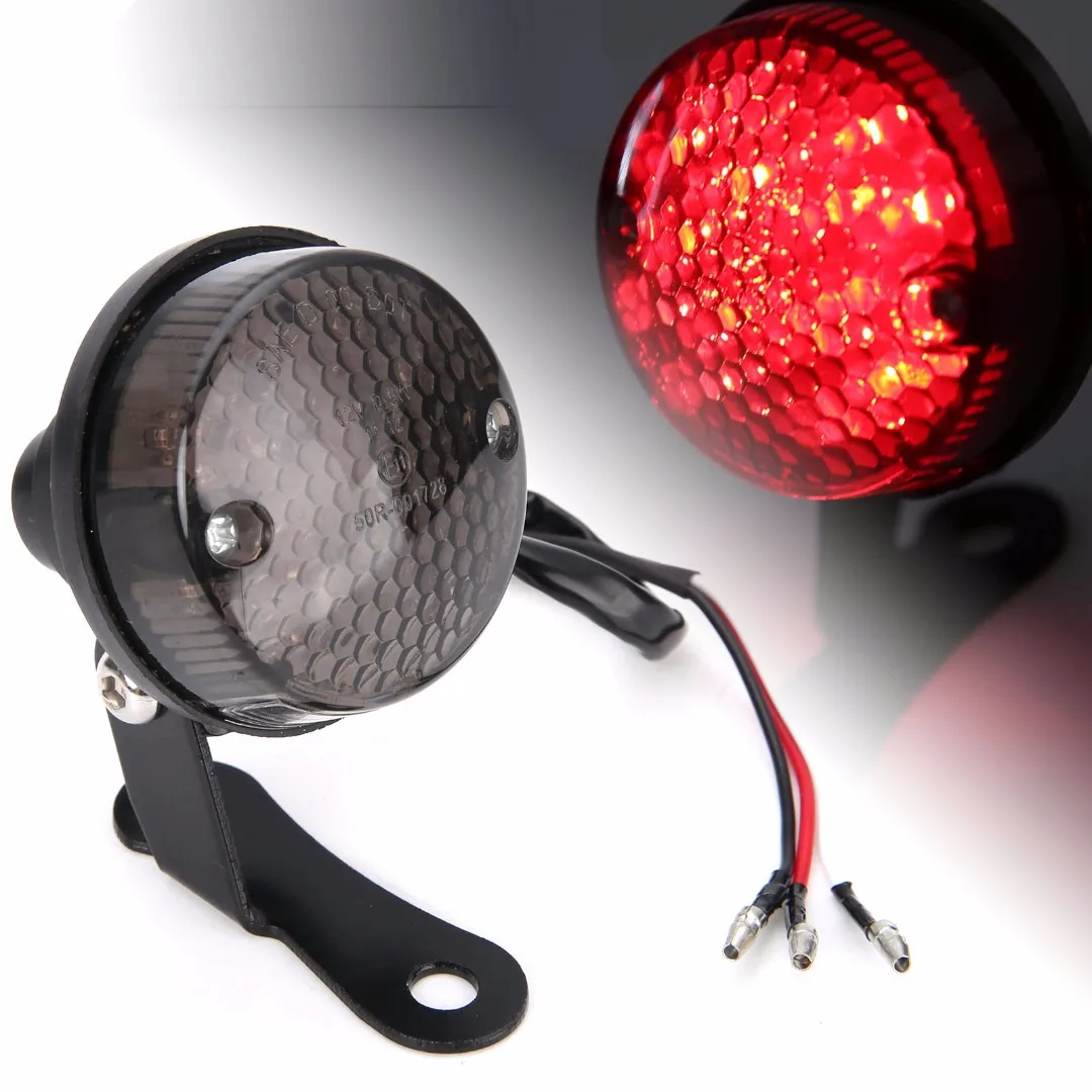 Red LED Motorcycle Universal Round Rear Tail Brake Light License Plate Lamp Black for Motorbike Chopper Dirt Bikes DC 12V