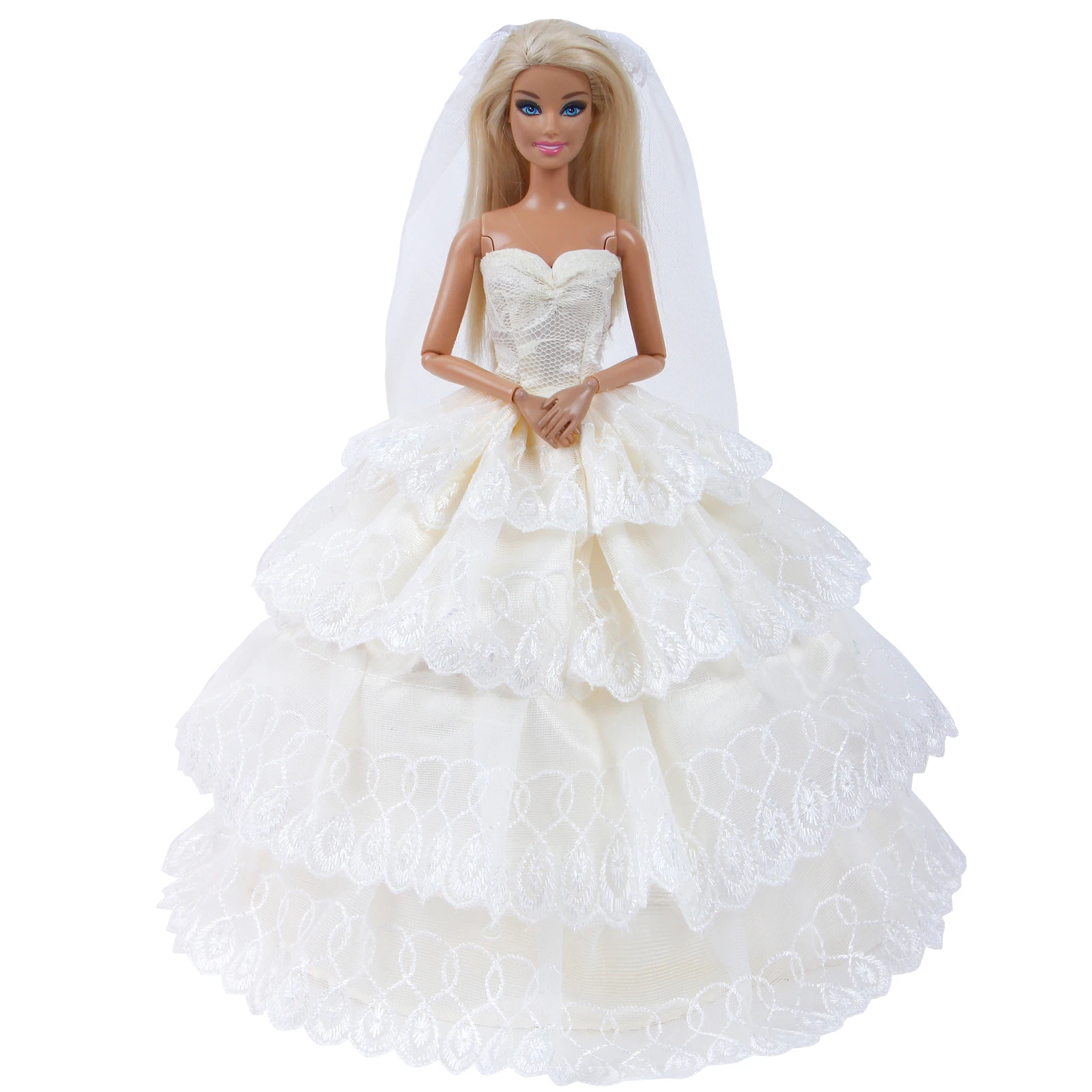 Handmade Beige Dress Wedding Party Lace Skirt With Veil Bride Accesories Clothes For Barbie Doll Dollhouse DIY Kids Gift Toy Handmade Beige Dress Wedding Party Lace Skirt With Veil Bride Accesories Clothes For Barbie Doll Dollhouse DIY Kids Gift Toy