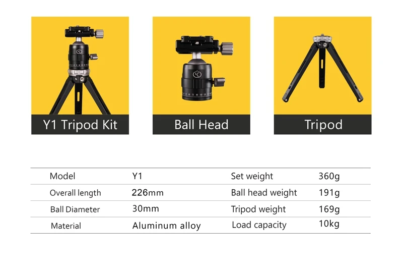 YC ONION Y1 Mini Tripod with Ball Head Load Capacity 10kg Portable Lightweight Aluminum Flexible DSLR Camera Phone Tripod (2)