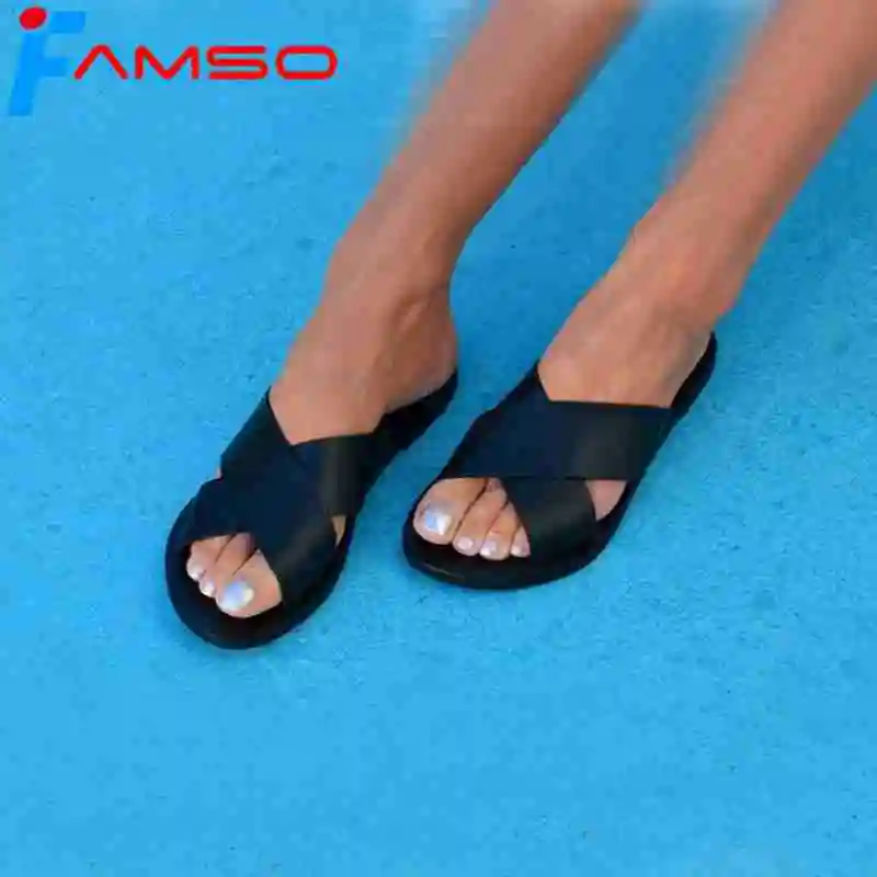 

FAMSO 2019 New Fashion Women Slides Black Yellow Retro Style Flip Flops Summer Lady Outside Flats Sandals Shoes Designer Brand