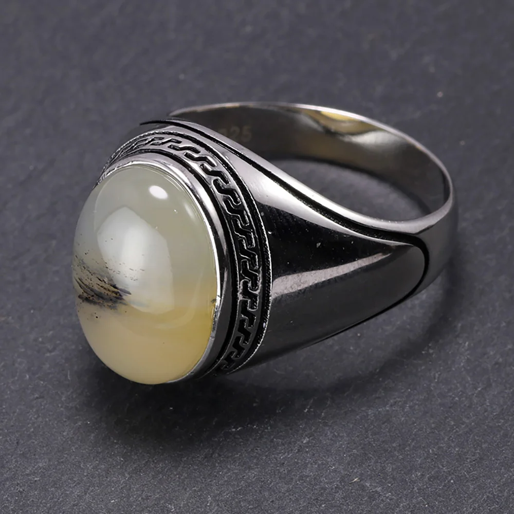 

Guaranteed Silver s925 Mens Rings Simple Design Turkish Ring For Man With Stones Multi Color Oval Shape Onyx Turkey Jewellery