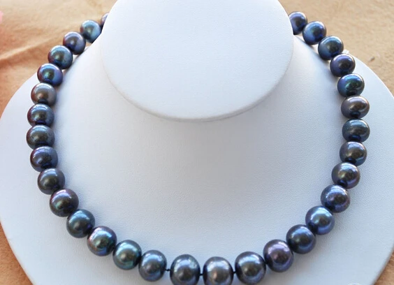 

NEW N246 HUGE 17" 12-15mm ROUND BLACK FRESHWATER PEARL NECKLACE