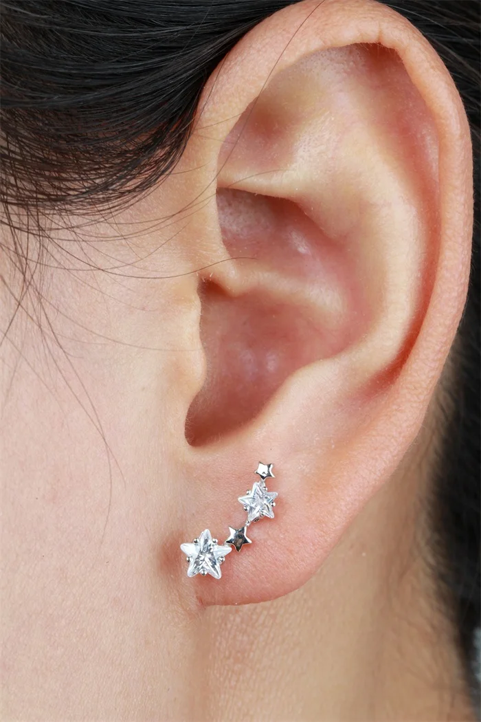 Gold Plated Ear Climber Paved Star Cut Cz With 925 Sterling Silver Gold Plated Ear Climber Paved Star Cut Cz With 925 Sterling Silver Stud Earrings For Women Femme Party Jewelry Bijoux In From