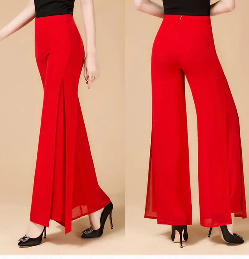 Летние высококачественные модные OL темпераментные женские шифоновые широкие брюки плюс размер S-4XL черные белые красные брюки