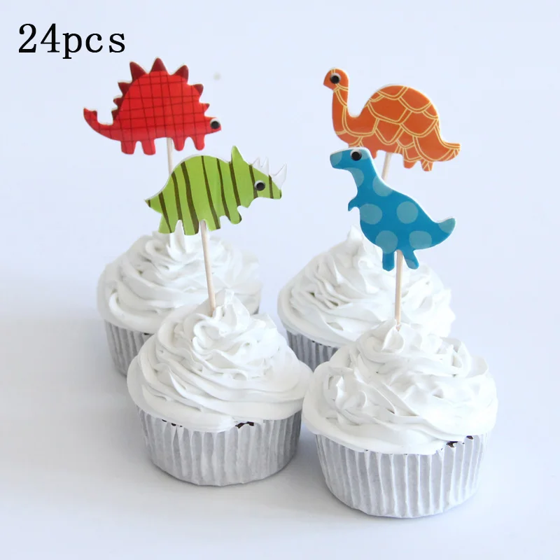 16pcs/lot Jungle theme party Dinosaur Cake Topper DIY cake Decoration Baby Shower Birthday party supplies Cake flag - Цвет: cake topper2