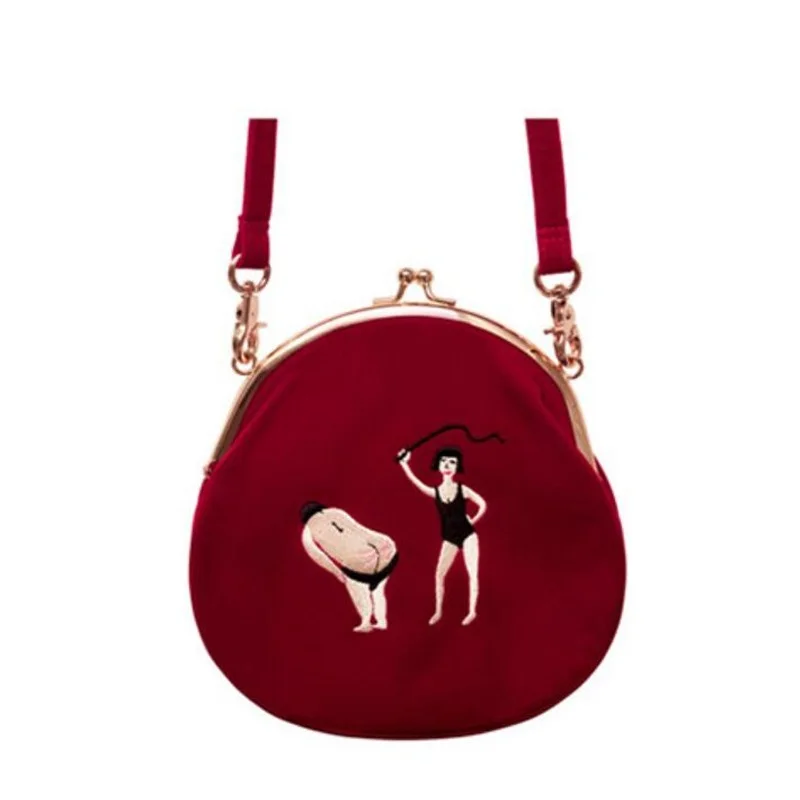 

New Design Mini Shell Bag Velvet Clutch Bag Hand Embroidery Red Wine Shoulder Strap Shoulder Bag Drop Shipping