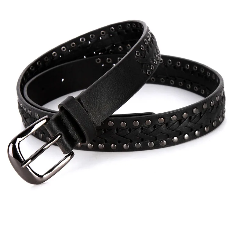 

New metal rivets Belt Man Fashion Mens Belts Luxury Genuine Leather Braided Cow Skin Straps Men Jeans Belt