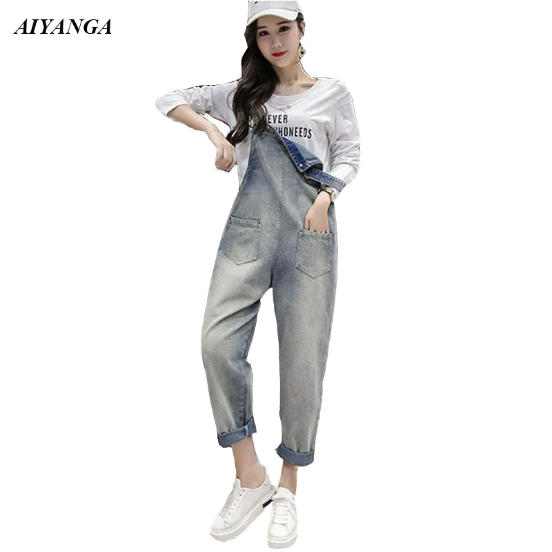 Vintage Strap Jeans Women Causal Jeans 2019 Spring Overalls Denim Pants