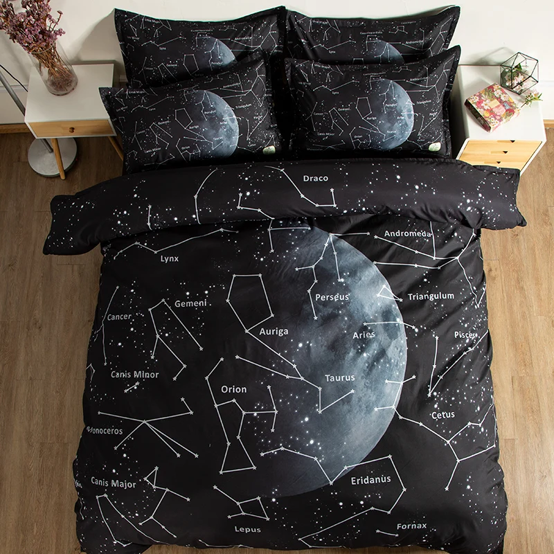 

Free shipping Holiday Gift Constellation Stars Pattern Men Boy Bedding Duvet Cover Set+2pcs Pillow Case Sham UK AU US Size