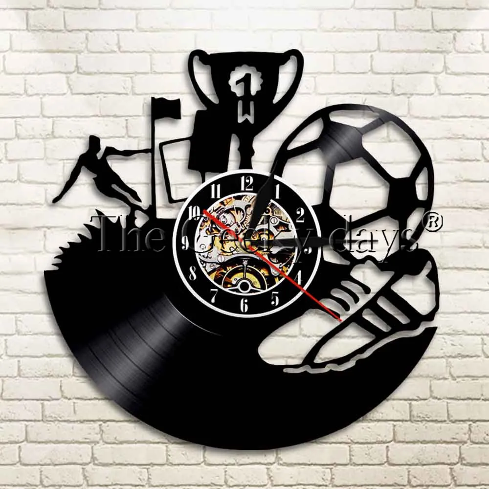 

1Piece Football Wall Clock Soccer Vinyl Record Clock Sport Wall Art Decor Soccer Shoes Vinyl LP Record Clock