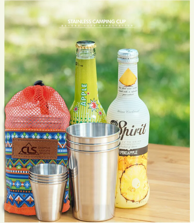 Copo de Acampamento Utensílios de Cozinha para Caminhadas ao ar Copos para Vinho Inoxidável Piquenique Conjunto Livre Mochila Viagem Água Cerveja Uísque Aço 8 Louça para ar livre
