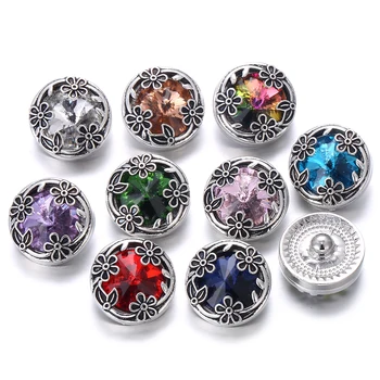 

10pcs/lot 2019 New Snap Button Jewelry Bracelet Vintage Rhinestone Flowers 18mm Metal Snap Buttons Fit Snap Bracelets for Women