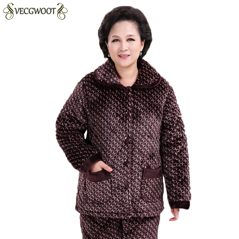 

Middle-aged Old Women Coral velvet Pajamas Sets 2019 New Winter Women's Sleep & Lounge Thick Warm Flannel Pajamas Sets HP407