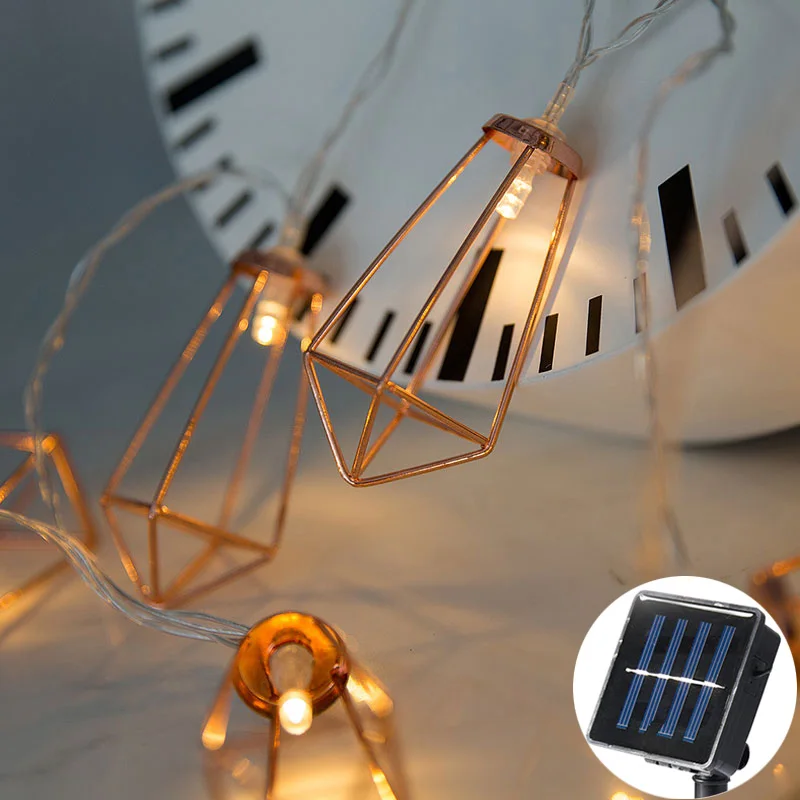 

Tale led Luminaria 20 Metal Geometry Diamond String Lights Solar Battery Decor led Lamp Chain Christmas Patio Garland navidad